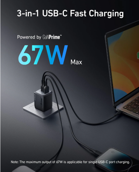 Anker 67W 3-Port Fast Wall Charger